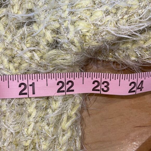 Anthropologie Womens Larkin Shimmer Metallic Fuzzy Eyelash Cardigan Yellow Large - Picture 7 of 8